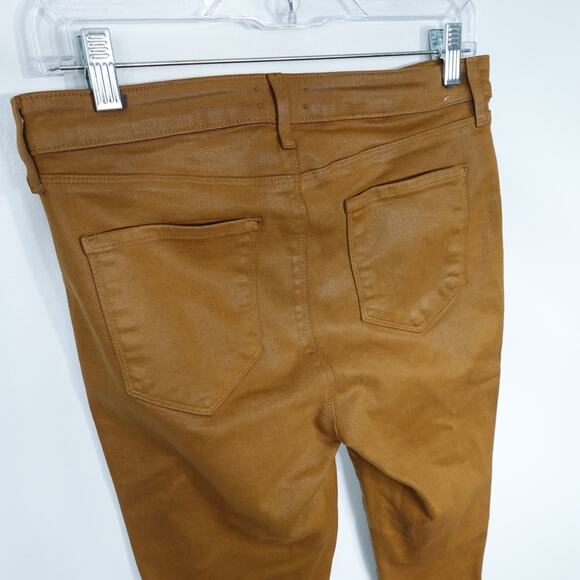 L'Agence Sabine Coated Canvas Waxed Dark Khaki Tan Brown Skinny Jeans - Picture 8 of 12
